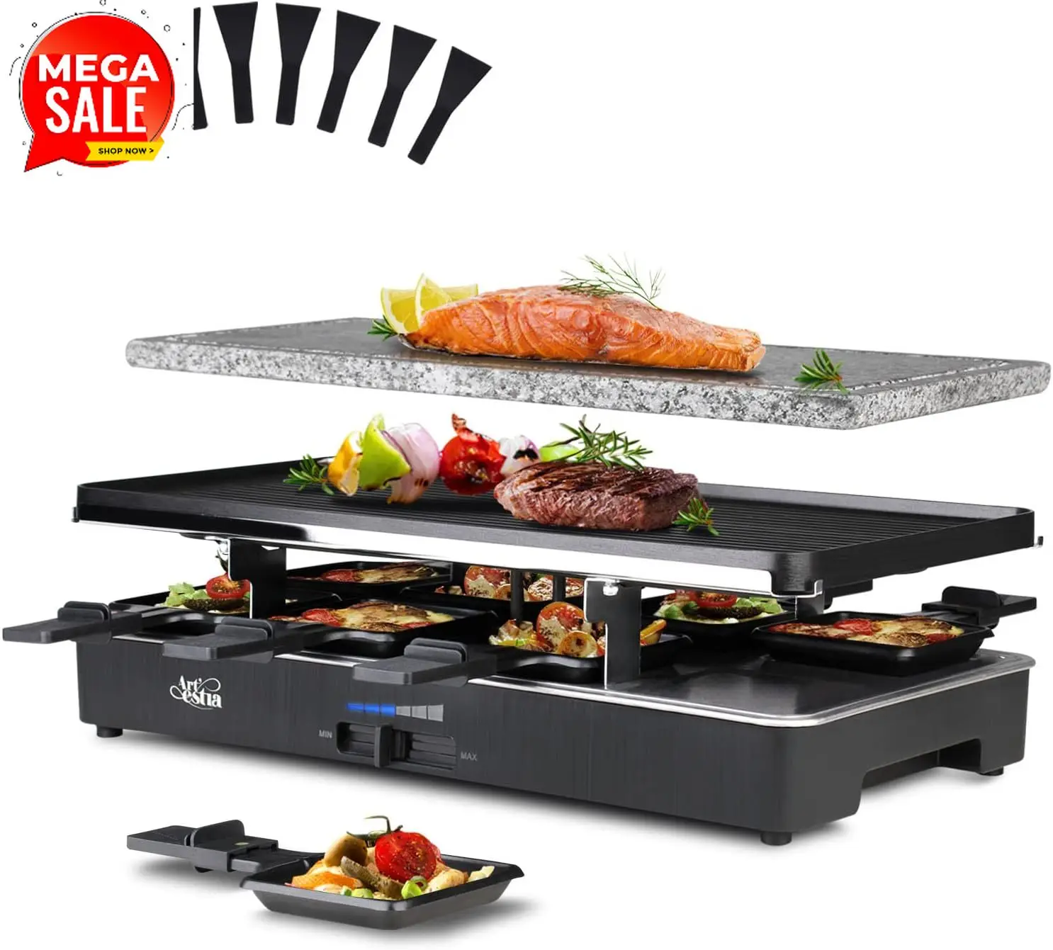 Raclette Grill Table - Электрический гриль-рацлетт мощностью 1700 Вт для